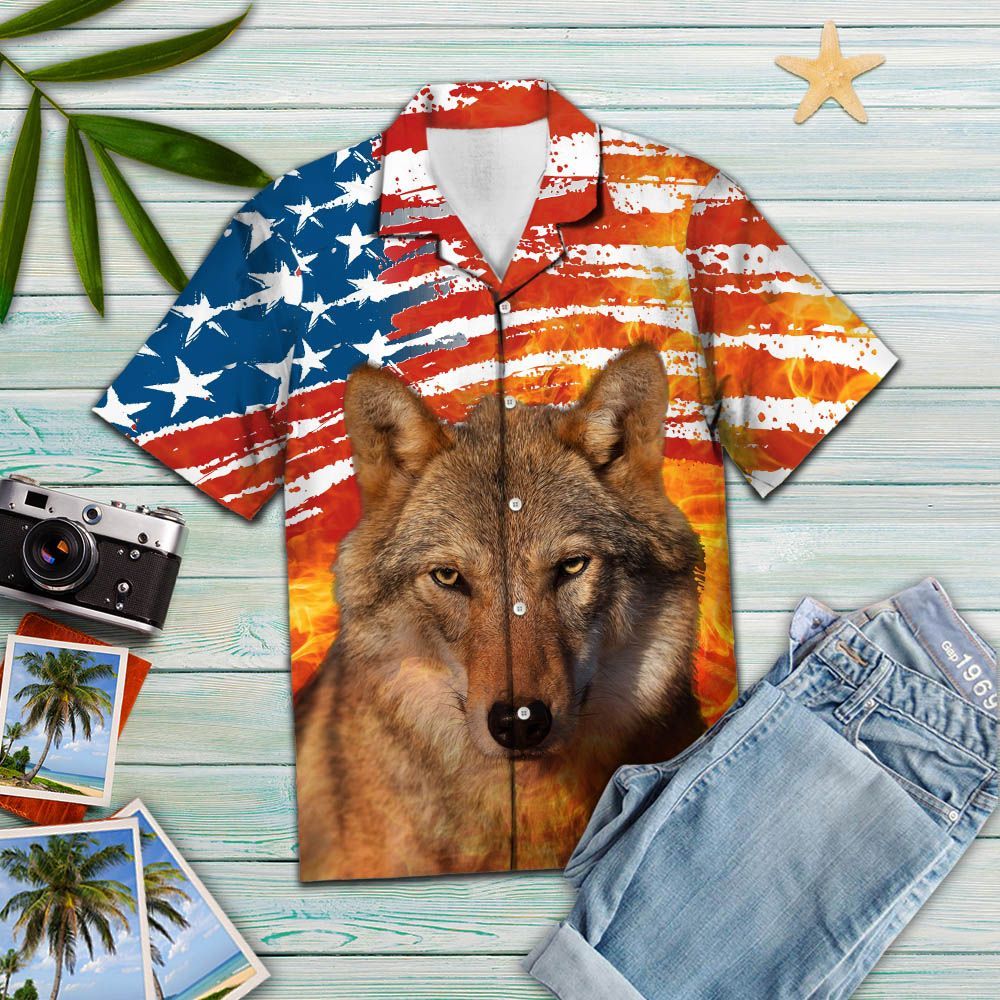 Wolf Usa Flag T2407 - Hawaiian Shirt{Size}