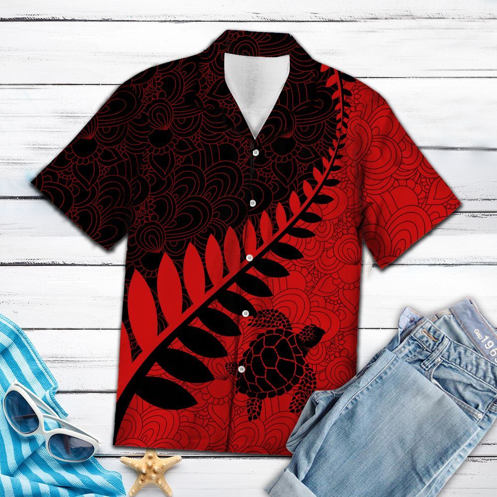 Turtle Leaf Red & Black Pattern T3007 - Hawaiian Shirt{Size}