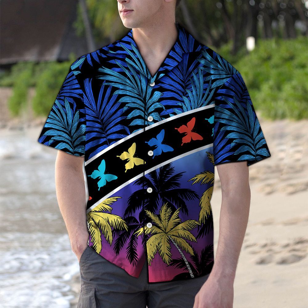 Vacation Tropical Coconut Palm Butterflies H29713 - Hawaiian Shirt{Size}