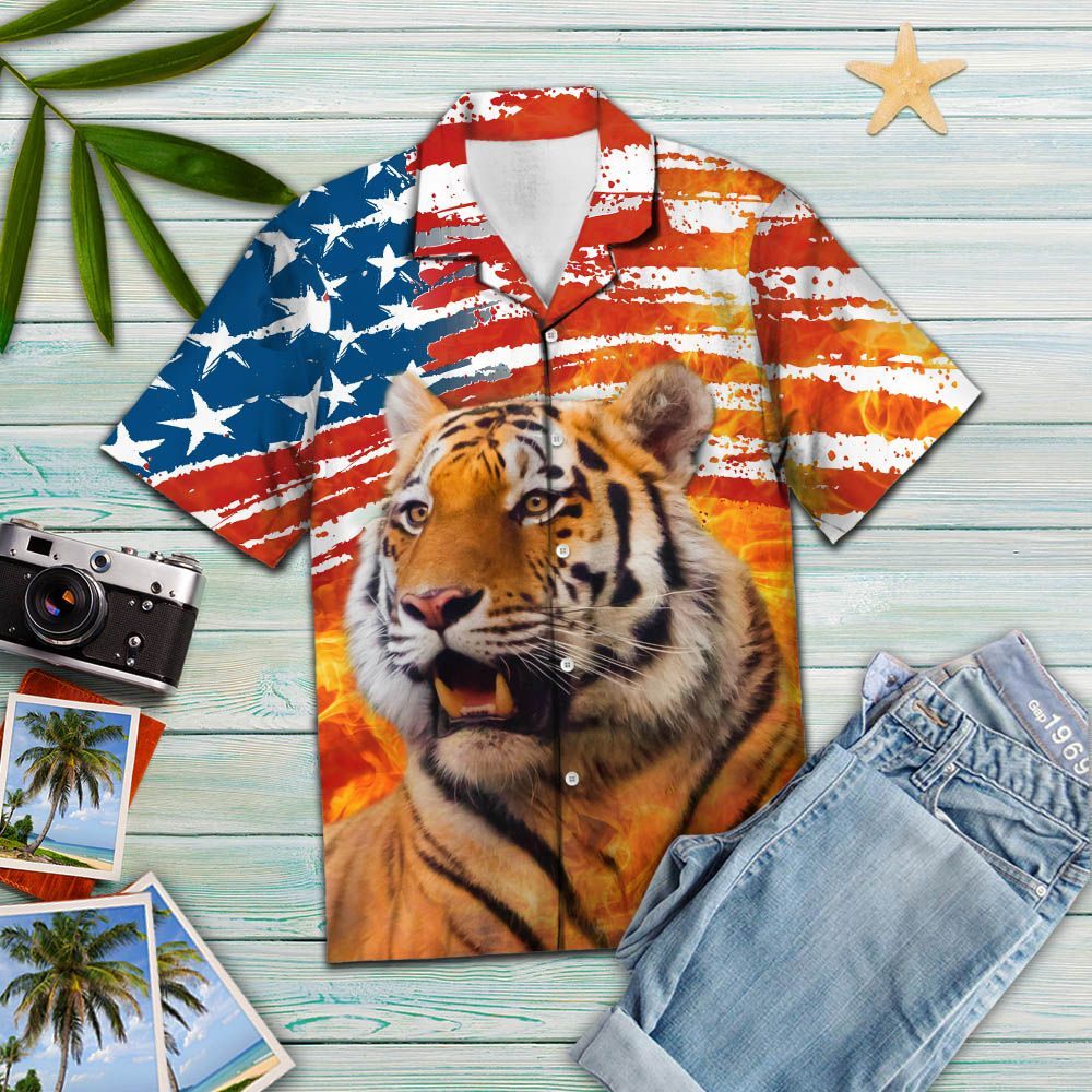 Tiger Usa Flag T2407 - Hawaiian Shirt{Size}