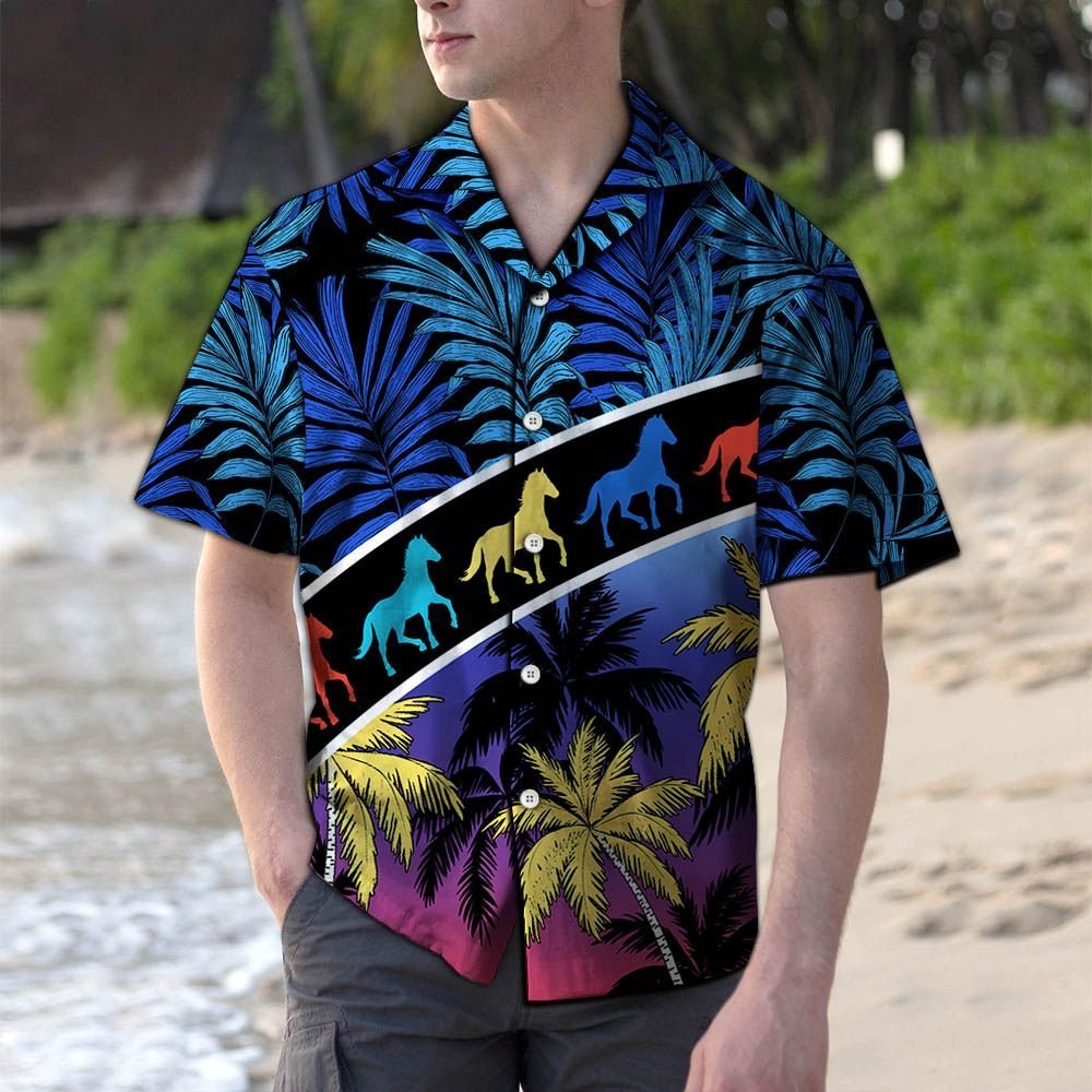 Vacation Tropical Coconut Palm Horse H19826 - Hawaiian Shirt{Size}