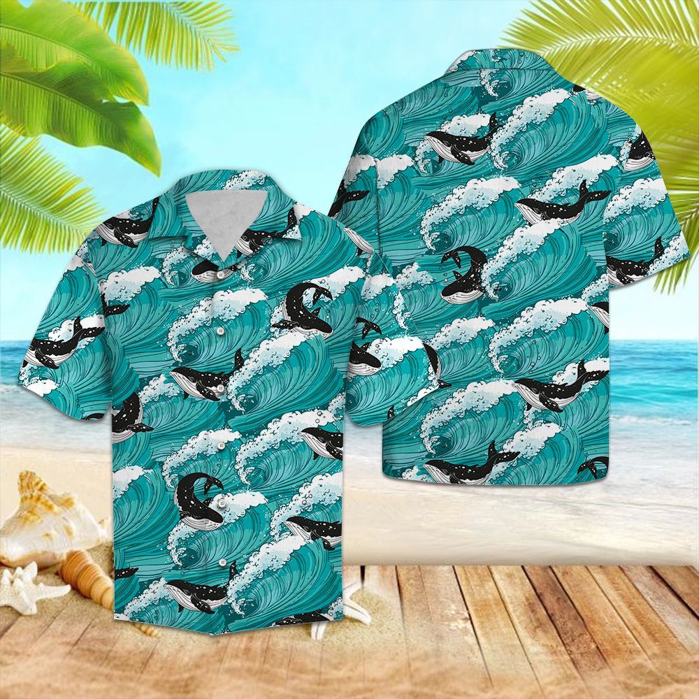 Whale Sea Waves G5730- Hawaiian Shirt{Size}