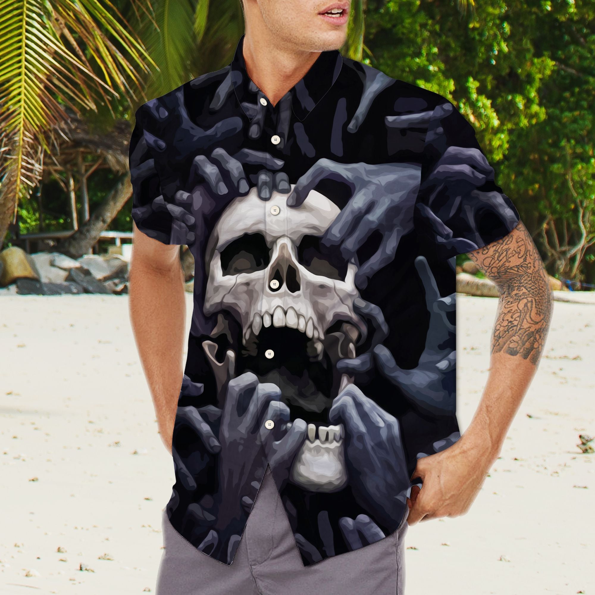 Skull Smoke T1008 - Hawaiian Shirt{Size}