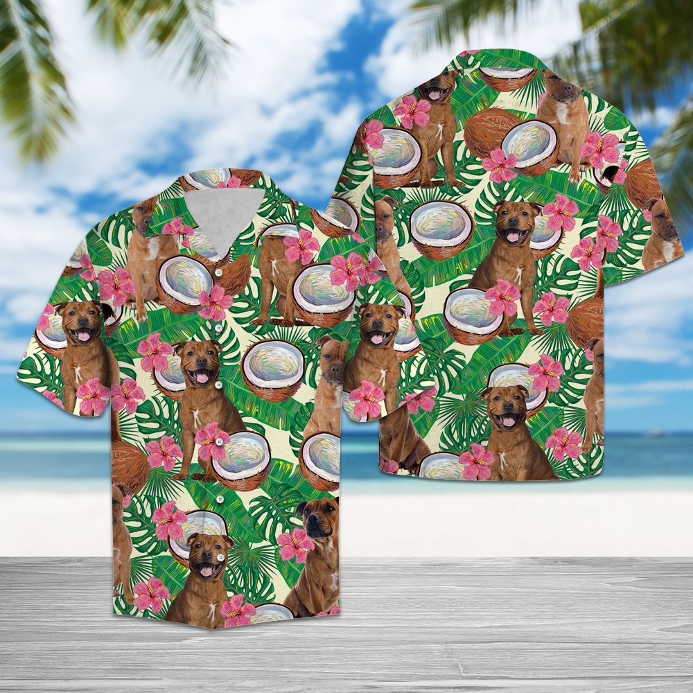 Staffordshire Bull Terrier Tropical Coconut G5731- Hawaiian Shirt{Size}