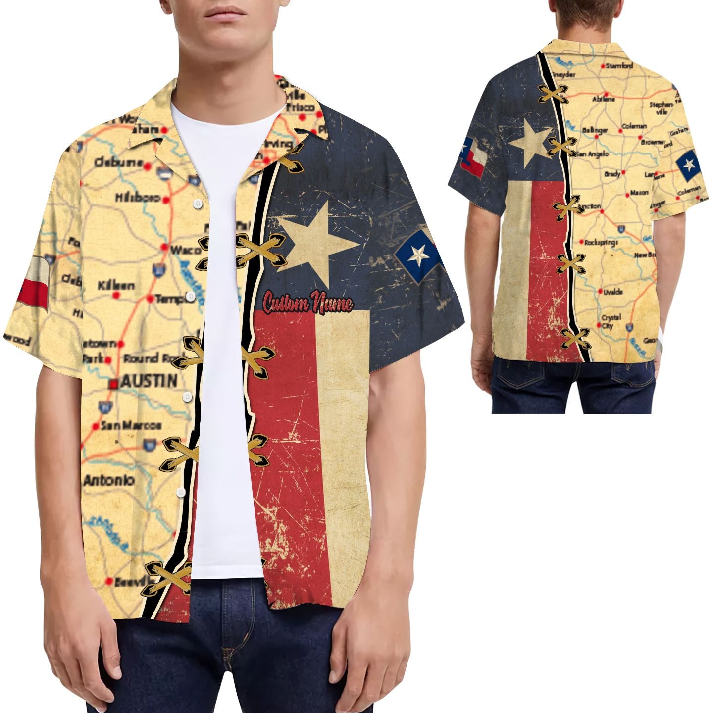 Texas Map Vintage Custom Name Men Hawaiian Shirt For Texans{Size}