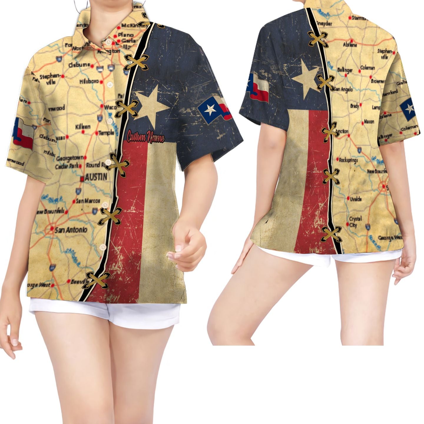 Texas Map Vintage Custom Name Women Hawaiian Shirt For Texans{Size}