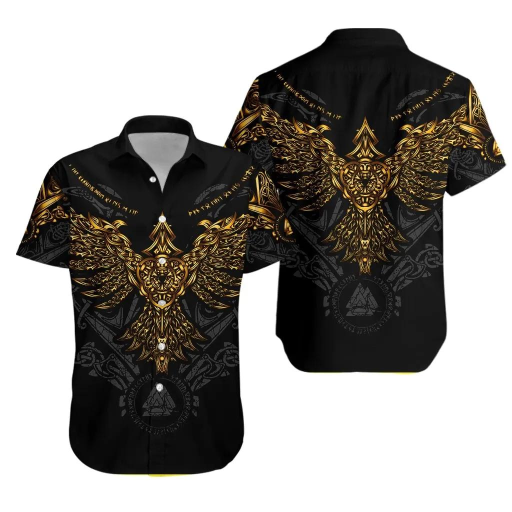 Vikings Huginn Gold Hawaiian Aloha Shirt Unisex Shorts Sleeve Colorful Hw3295 Hawaiian Shorts Beach Short Sleeve{Size}