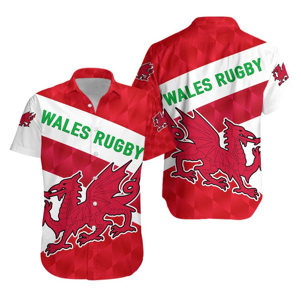 Wales Rugby Hawaiian Aloha Shirt Sporty Style K8 Hawaiian Shorts Beach Short Sleeve{Size}