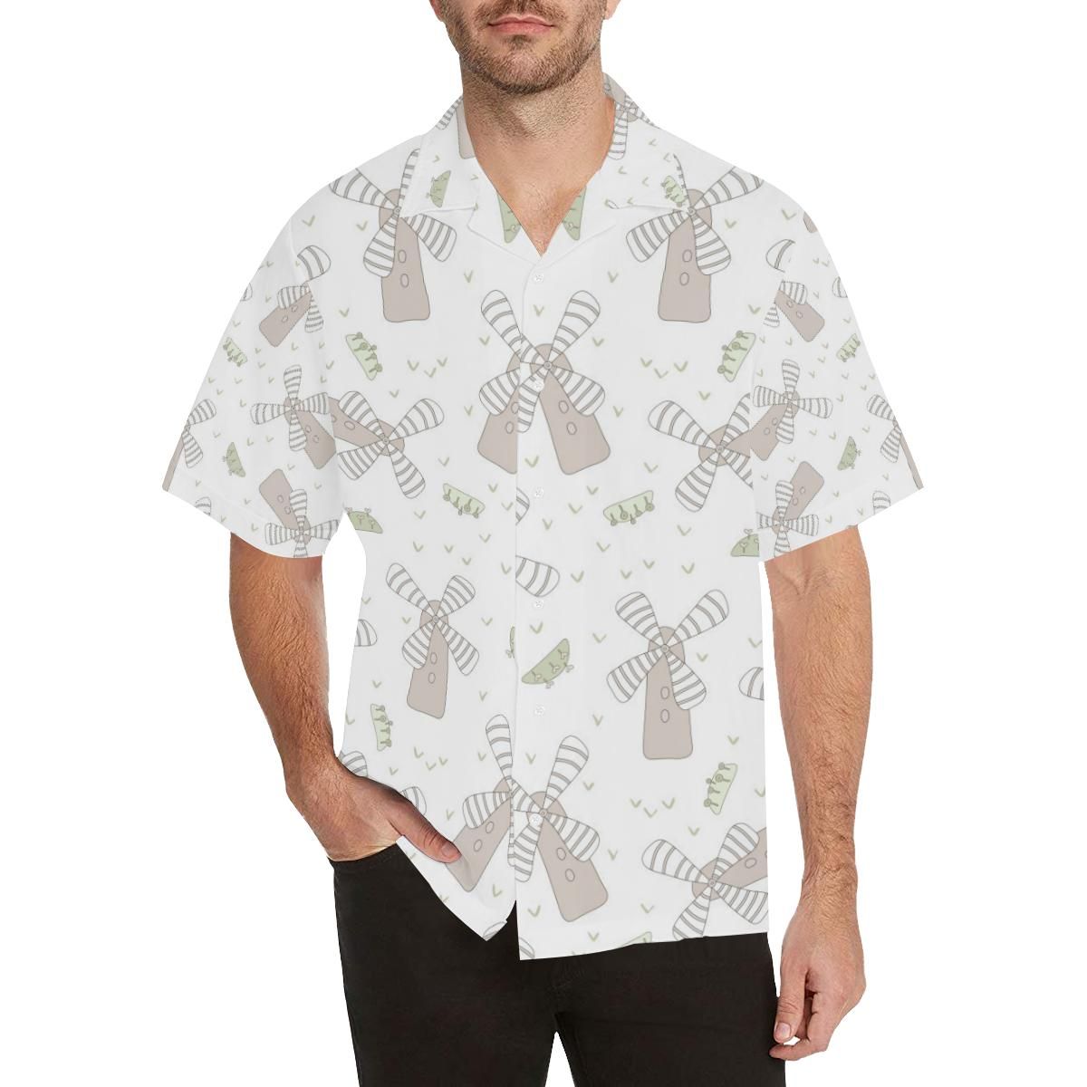 Windmill Pattern Background Men'S All Over Print Hawaiian Aloha Shirt Hawaiian Shorts Beach Short Sleeve{Size}