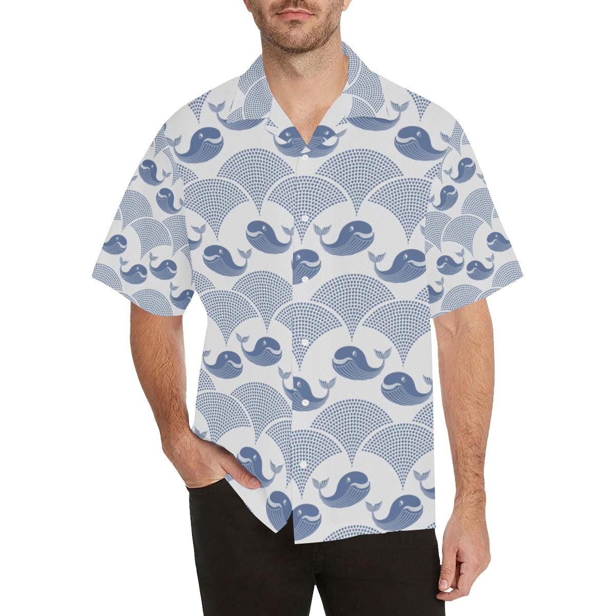 Whale Pattern Men's All Over Print Hawaiian Aloha Shirt Hawaiian Shorts Beach Short Sleeve{Size}