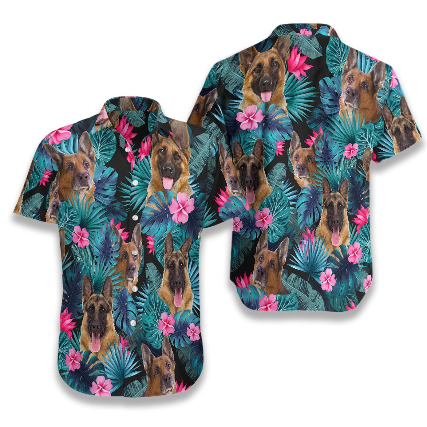 Tropical German Shepherd Ez08 0207 Hawaiian Aloha Shirt Hawaiian Shorts Beach Short Sleeve{Size}