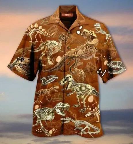 T Rex Skull Hawaiian Aloha Shirt Unisex Shorts Sleeve Colorful Hw3436 Hawaiian Shorts Beach Short Sleeve{Size}