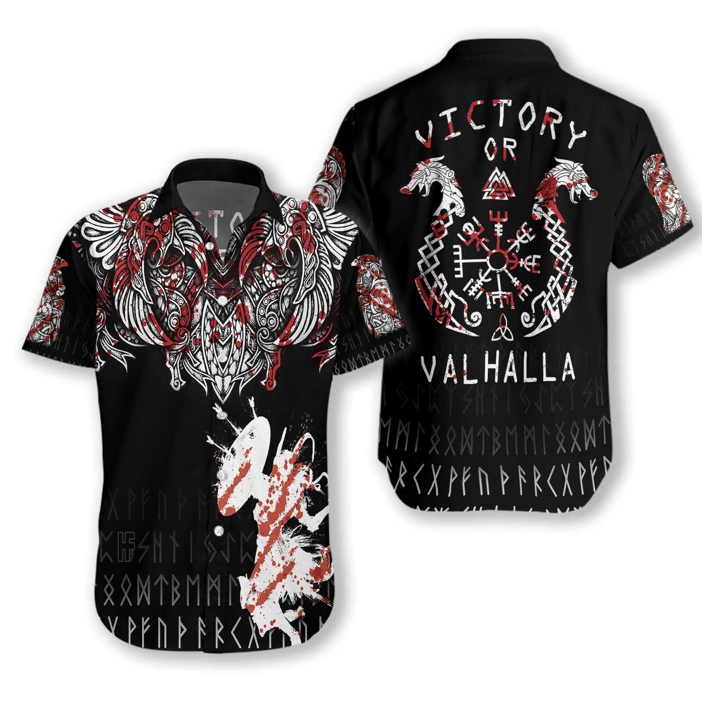 Victory Or Valhalla Ez14 2711 Hawaiian Aloha Shirt Hawaiian Shorts Beach Short Sleeve{Size}