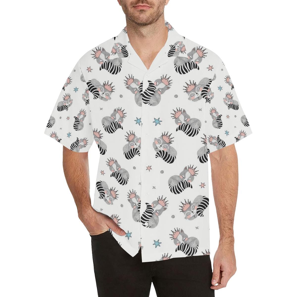 Sleep Raccoon Pattern Men'S All Over Print Hawaiian Aloha Shirt Hawaiian Shorts Beach Short Sleeve{Size}