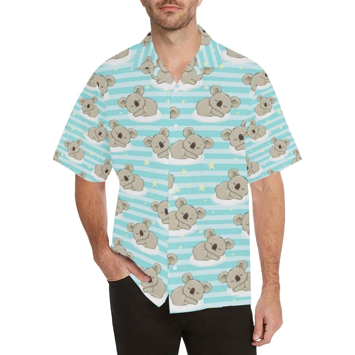 Sleep Koala Pattern Men's All Over Print Hawaiian Aloha Shirt Hawaiian Shorts Beach Short Sleeve{Size}