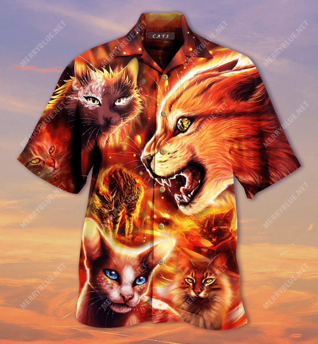 So Cool Warrior Cats Hawaiian Aloha Shirt Hawaiian Shorts Beach Short Sleeve{Size}