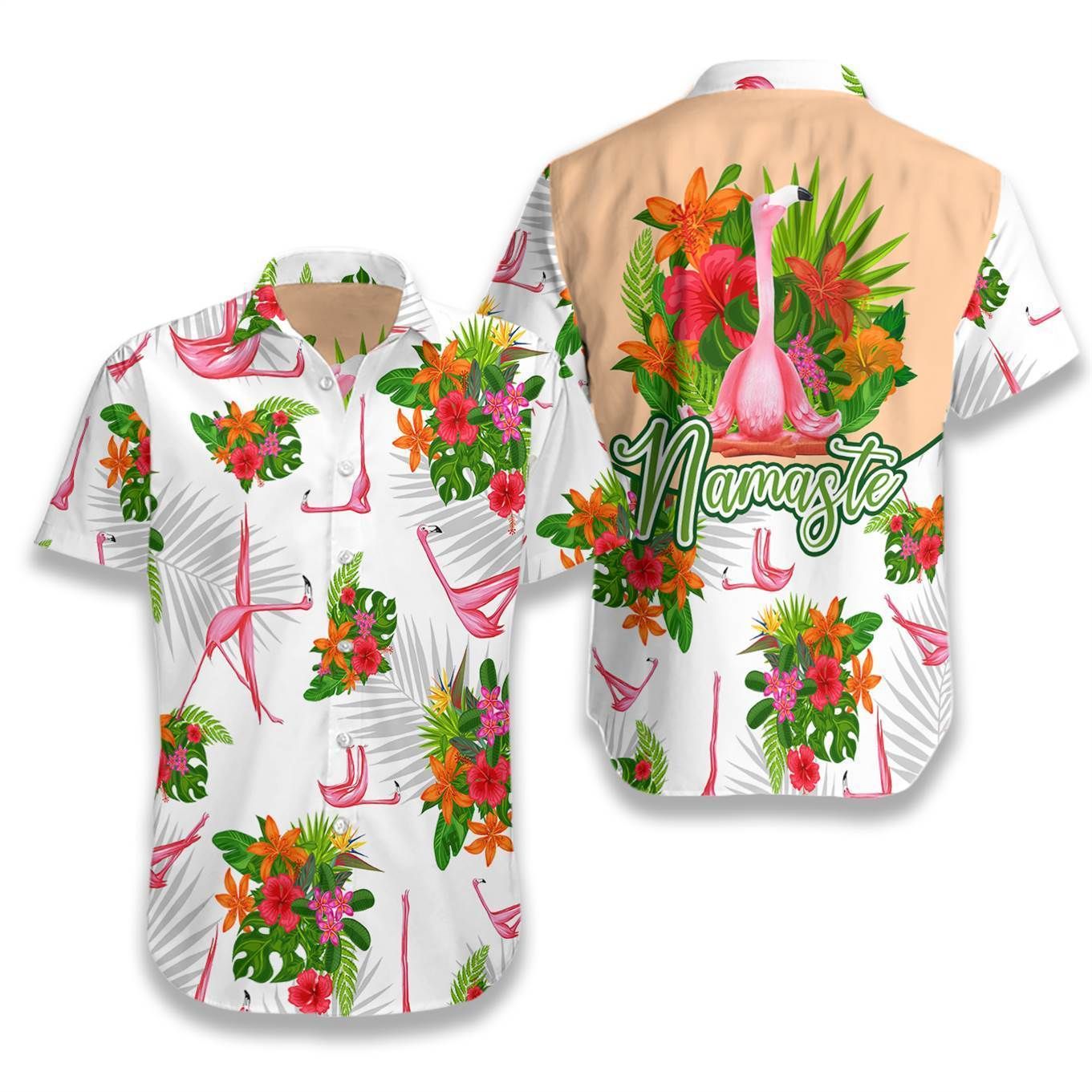 Tropical Workout Yoga Flamingo Namaste Ez20 2708 Hawaiian Aloha Shirt Hawaiian Shorts Beach Short Sleeve{Size}