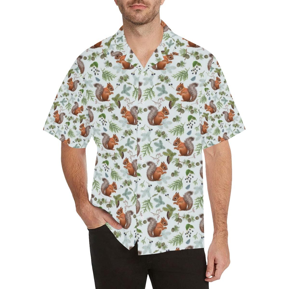 Squirrel Pattern Print Design 02 Men'S All Over Print Hawaiian Aloha Shirt Hawaiian Shorts Beach Short Sleeve{Size}