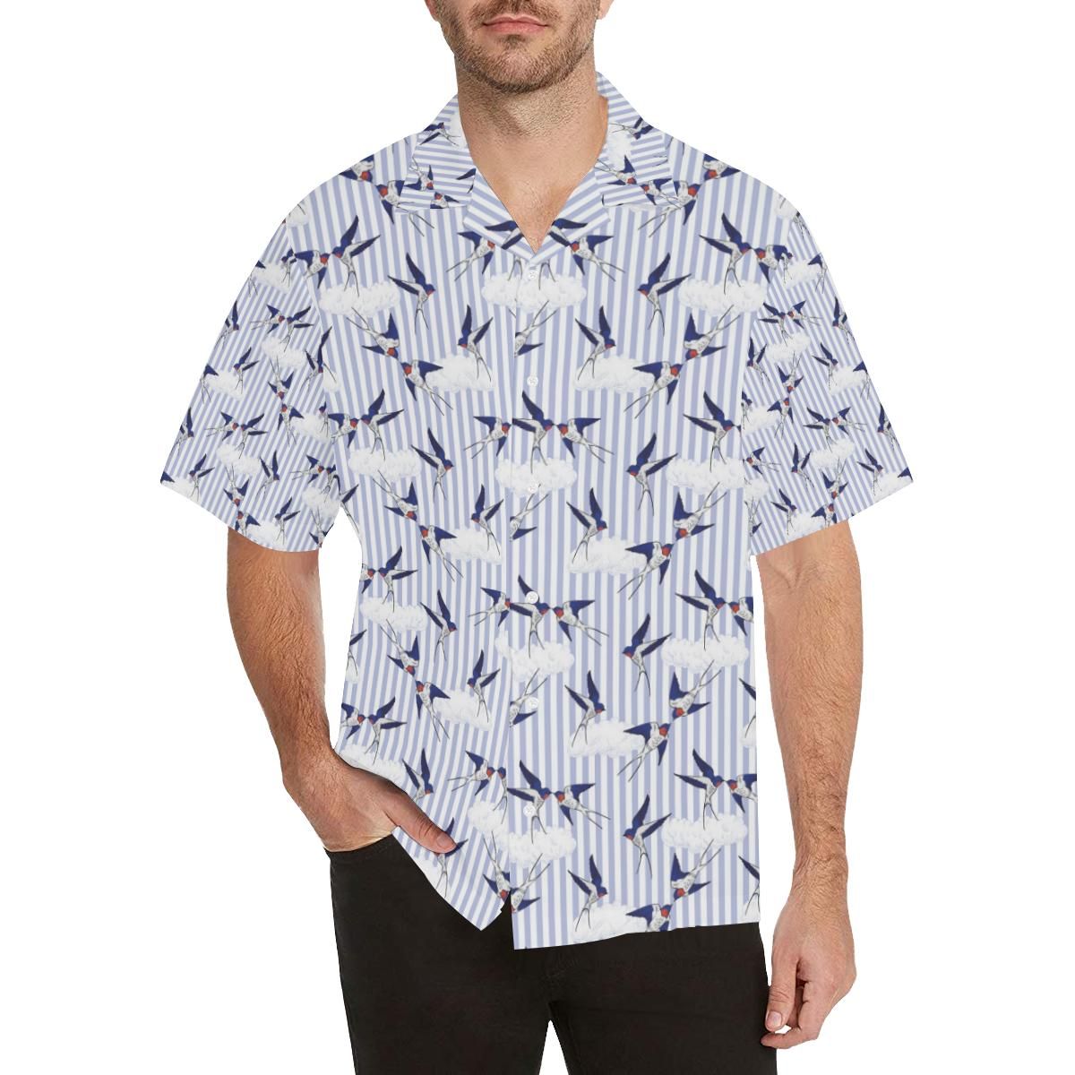 Swallow Pattern Print Design 03 Men's All Over Print Hawaiian Aloha Shirt Hawaiian Shorts Beach Short Sleeve{Size}