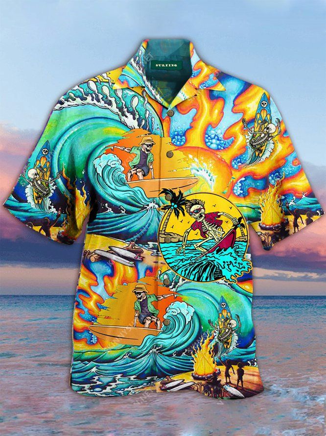 Surfing Hawaiian Aloha Shirt Unisex Shorts Sleeve Colorful Hw2416 Hawaiian Shorts Beach Short Sleeve{Size}