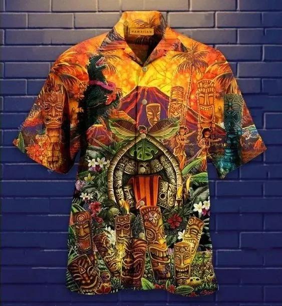 Wakaka Aloha Tiki Funny Hawaiian Aloha Shirt Unisex Shorts Sleeve Colorful Hw3316 Hawaiian Shorts Beach Short Sleeve{Size}