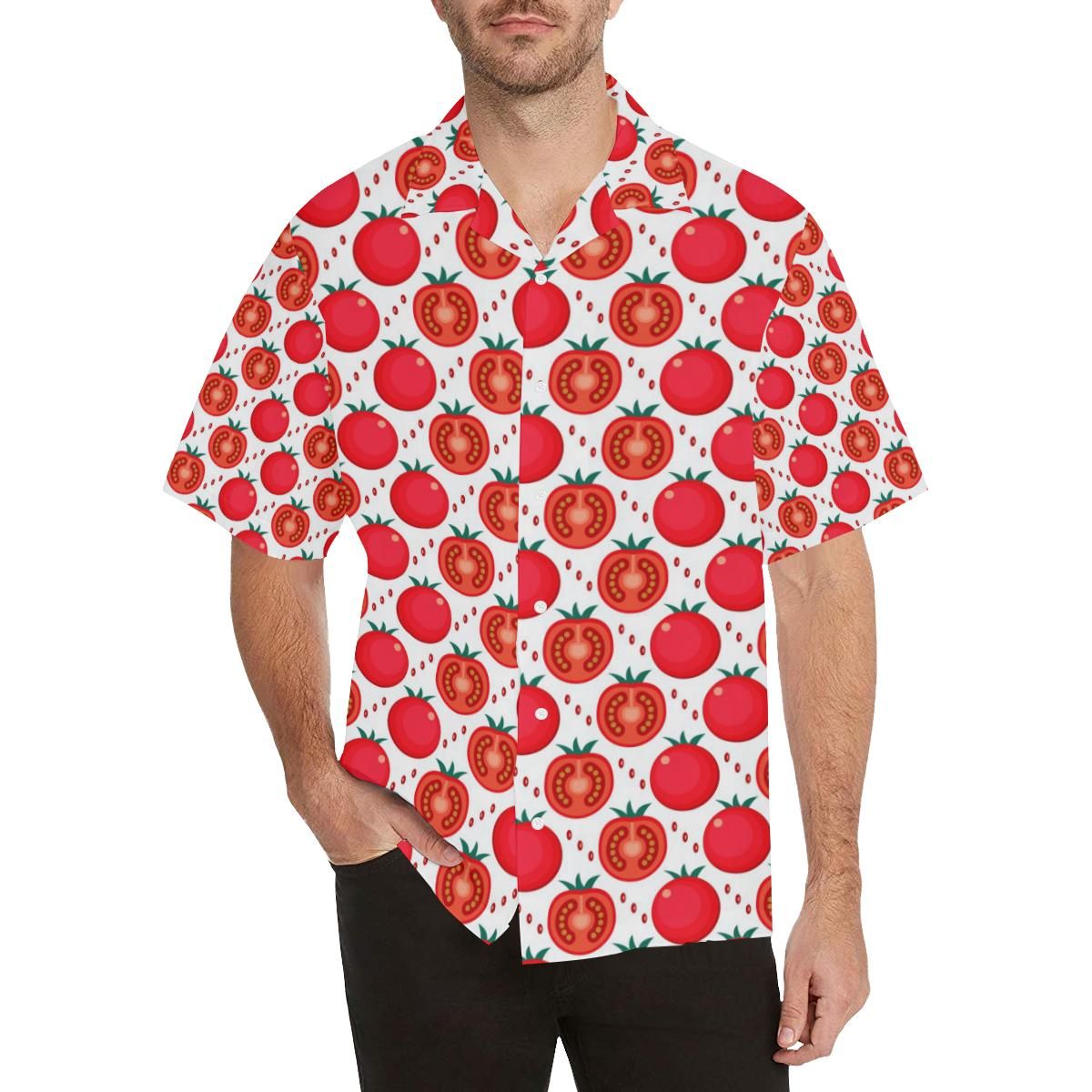 Tomato Pattern Men'S All Over Print Hawaiian Aloha Shirt Hawaiian Shorts Beach Short Sleeve{Size}