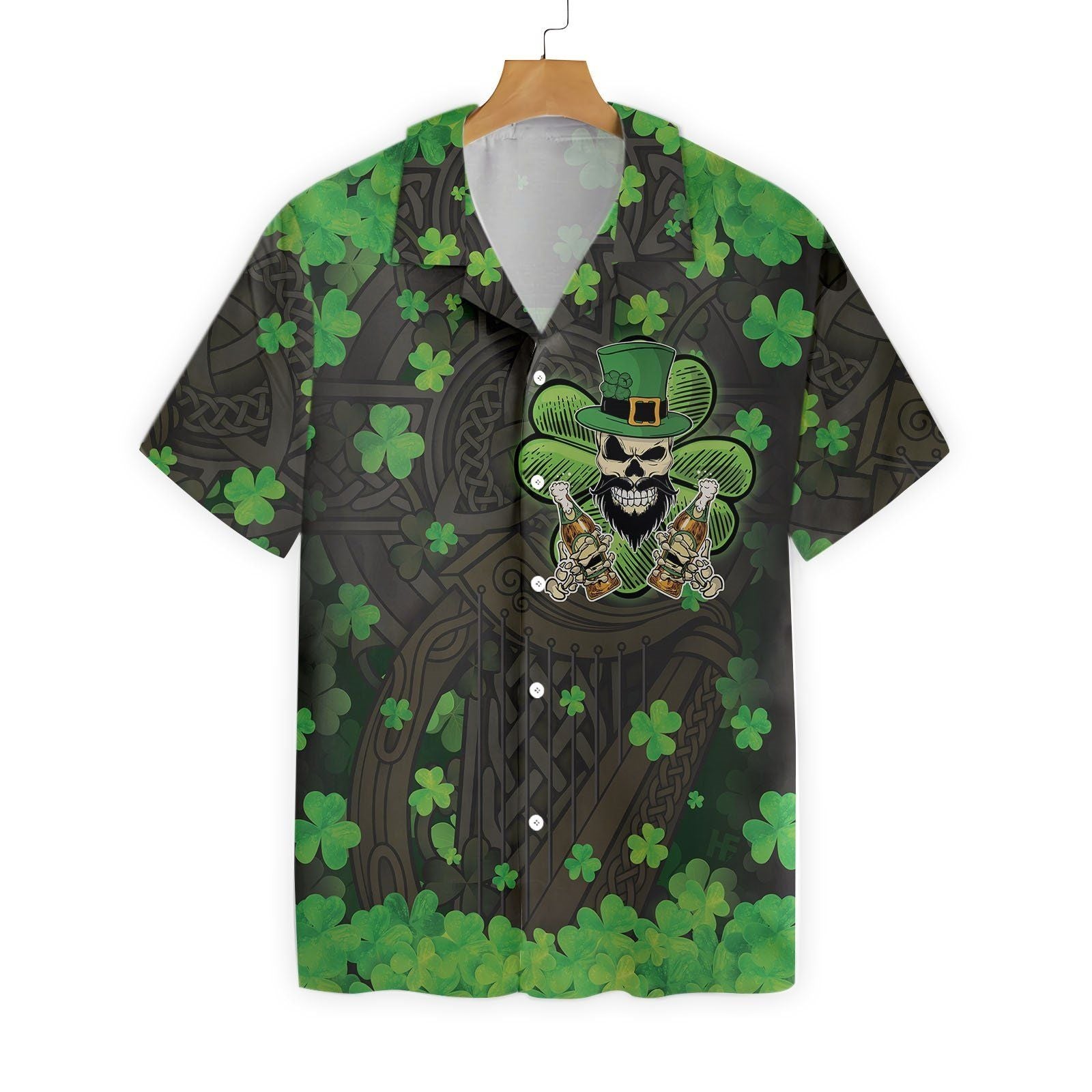 The Celtic Cross Harp Irish Skull Leprechaun Ez12 1301 Hawaiian Aloha Shirt Hawaiian Shorts Beach Short Sleeve{Size}