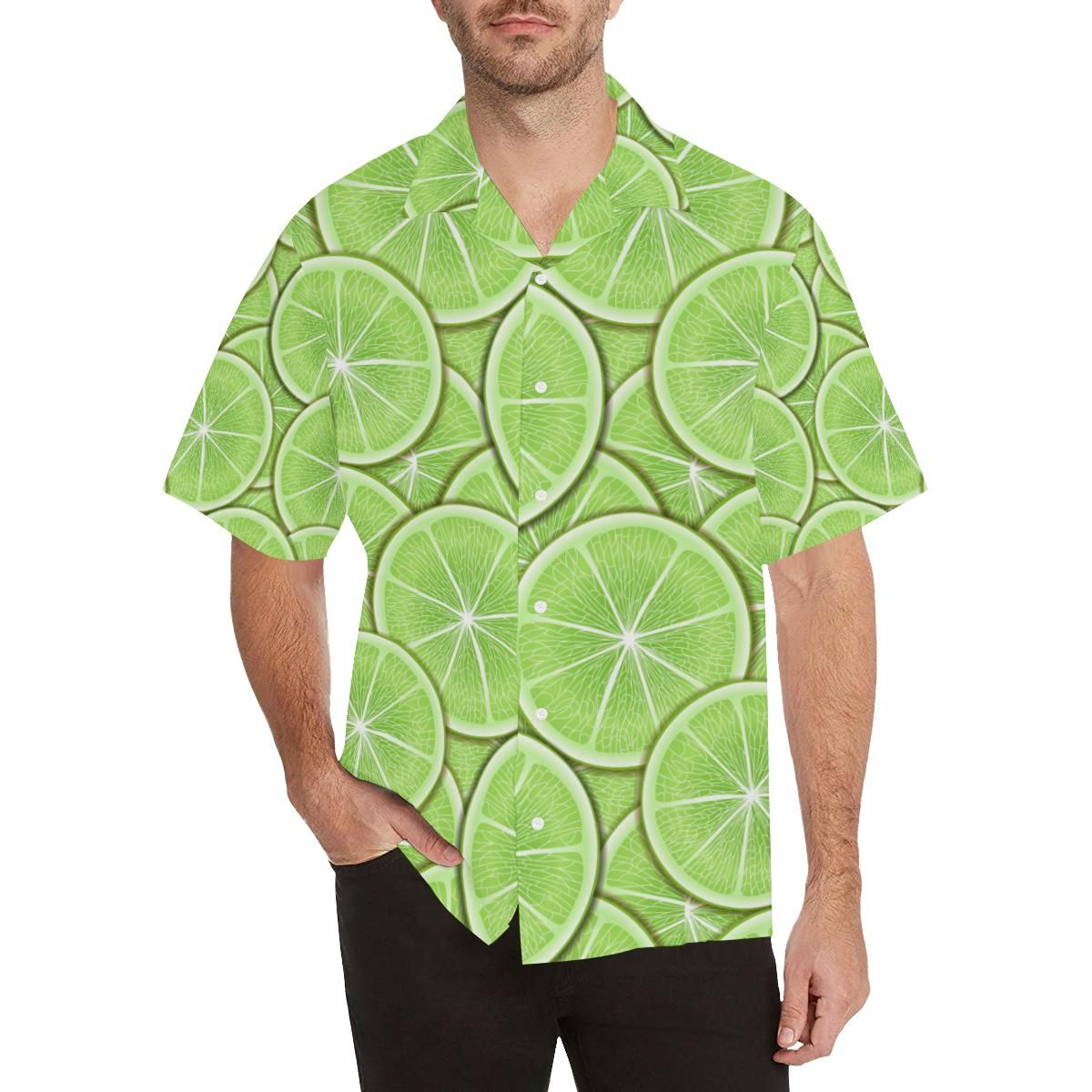 Sliced Lime Pattern Men'S All Over Print Hawaiian Aloha Shirt Hawaiian Shorts Beach Short Sleeve{Size}