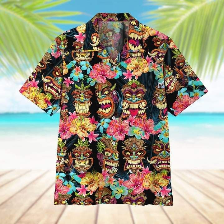 Tiki Head Hawaiian Aloha Shirt Unisex Shorts Sleeve Colorful Hw3560 Hawaiian Shorts Beach Short Sleeve{Size}