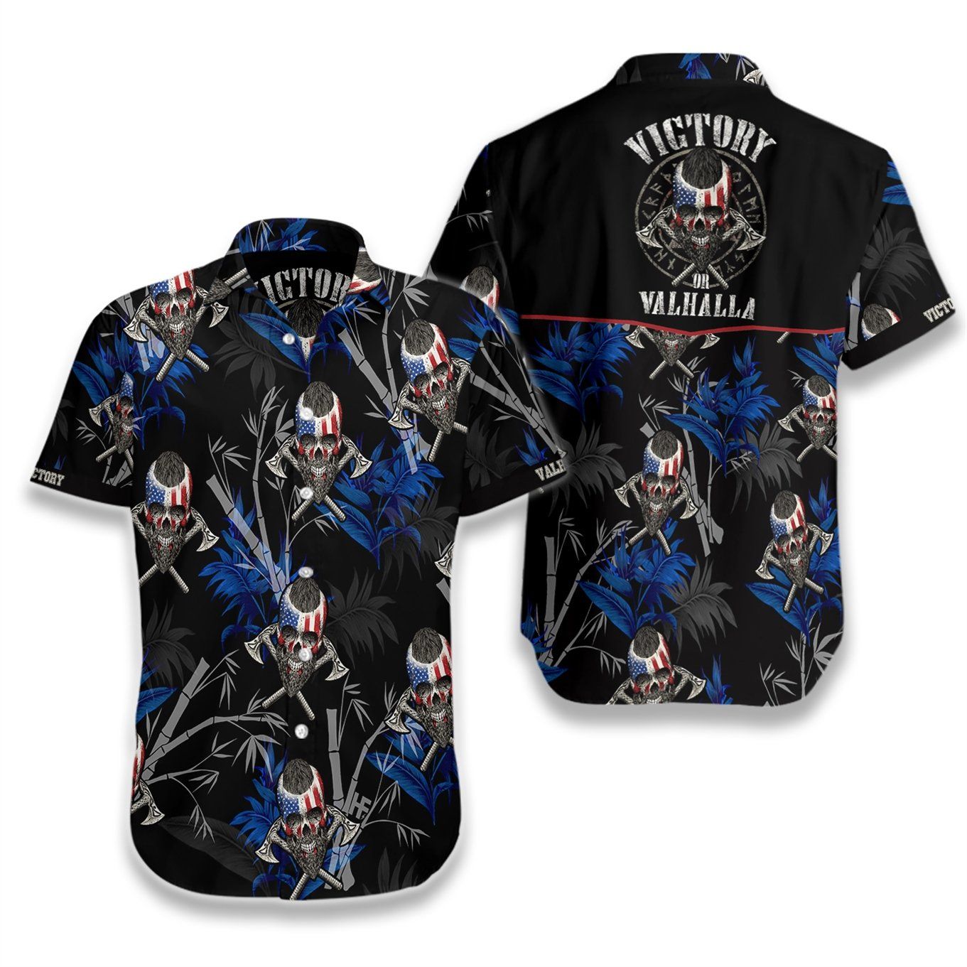 Victory Or Valhalla Vikings Black Ez08 1108 Hawaiian Aloha Shirt Hawaiian Shorts Beach Short Sleeve{Size}