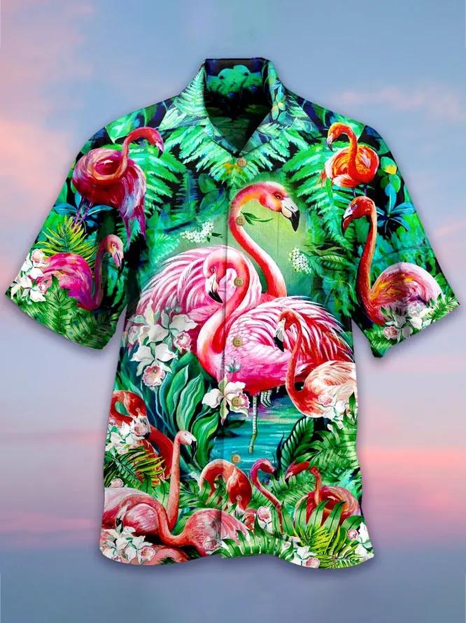 Tropical Flamingo Hawaiian Aloha Shirt Unisex Shorts Sleeve Colorful Hw3605 Hawaiian Shorts Beach Short Sleeve{Size}