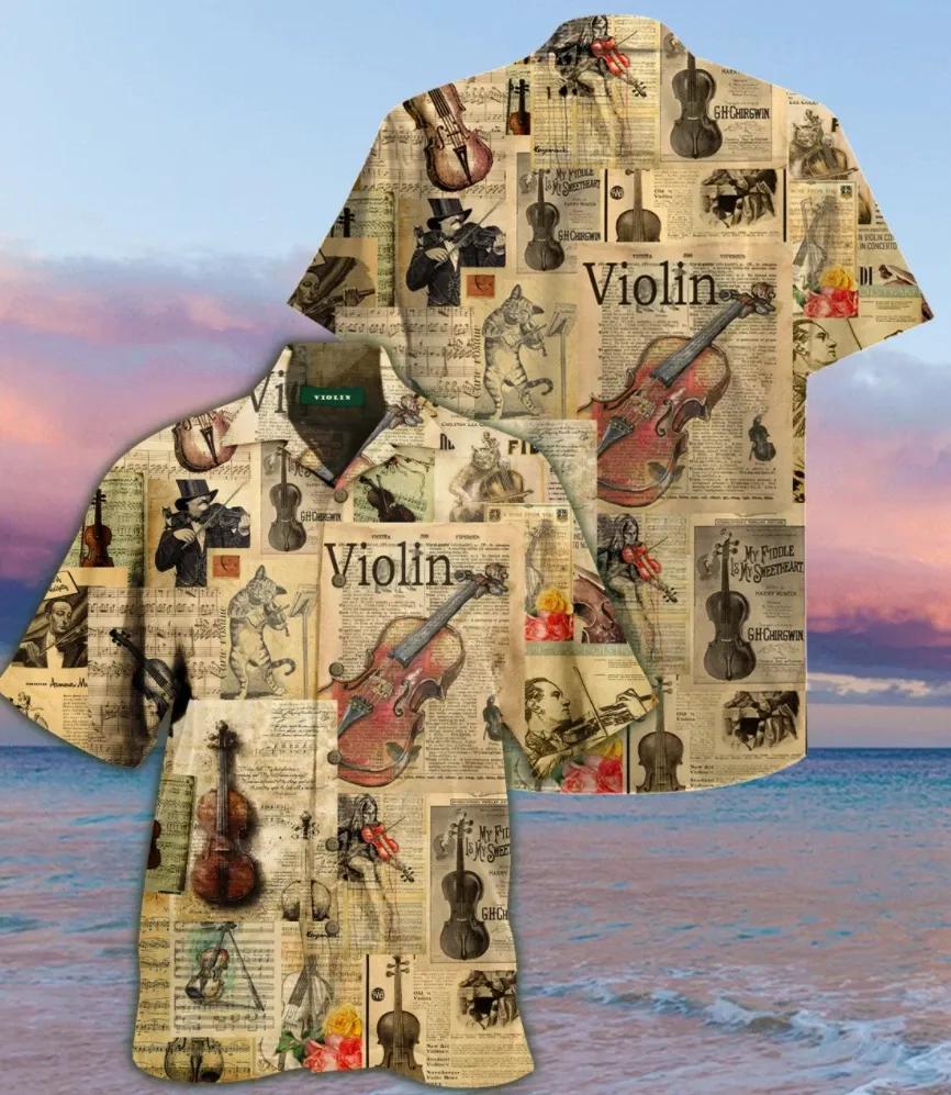 Violin Hawaiian Aloha Shirt Unisex Shorts Sleeve Colorful Hw3818 Hawaiian Shorts Beach Short Sleeve{Size}