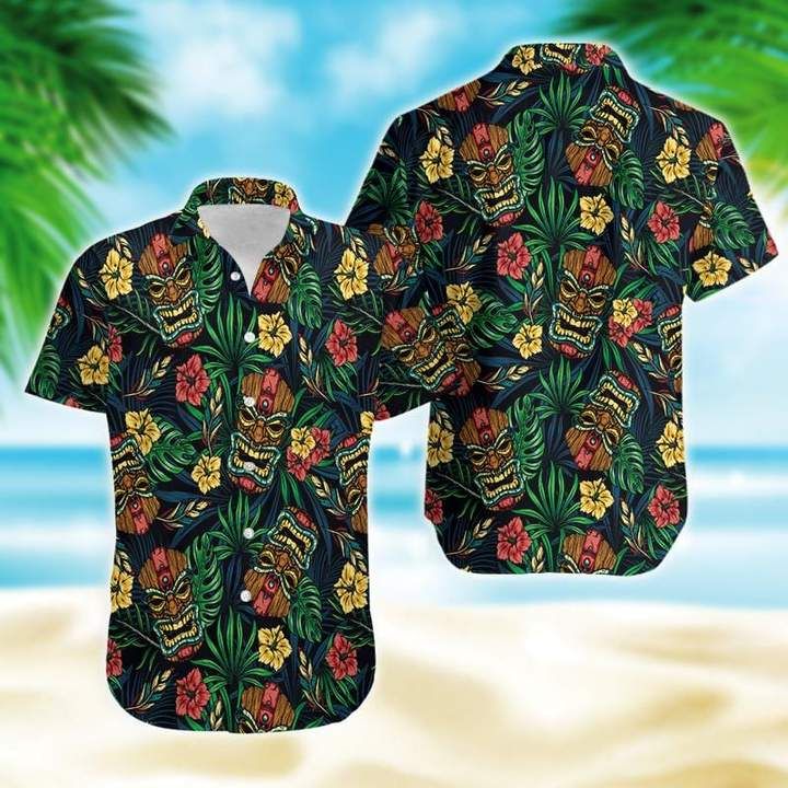 Tiki Tiki Green Tropical Hawaiian Aloha Shirt Unisex Shorts Sleeve Colorful Hw2891 Hawaiian Shorts Beach Short Sleeve{Size}