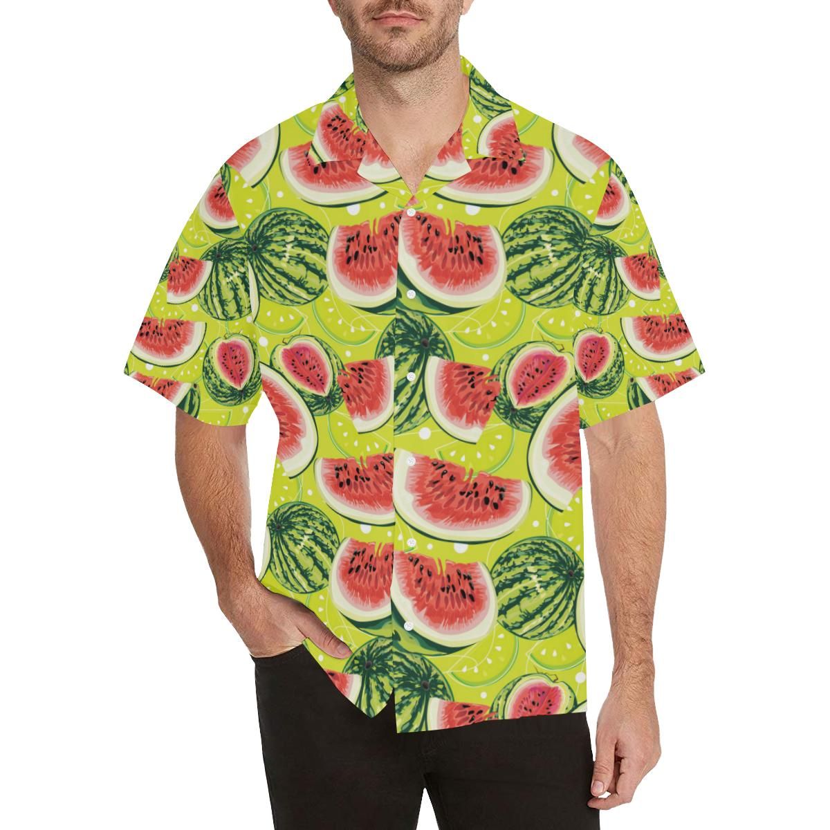 Watermelon Theme Pattern Men's All Over Print Hawaiian Aloha Shirt Hawaiian Shorts Beach Short Sleeve{Size}