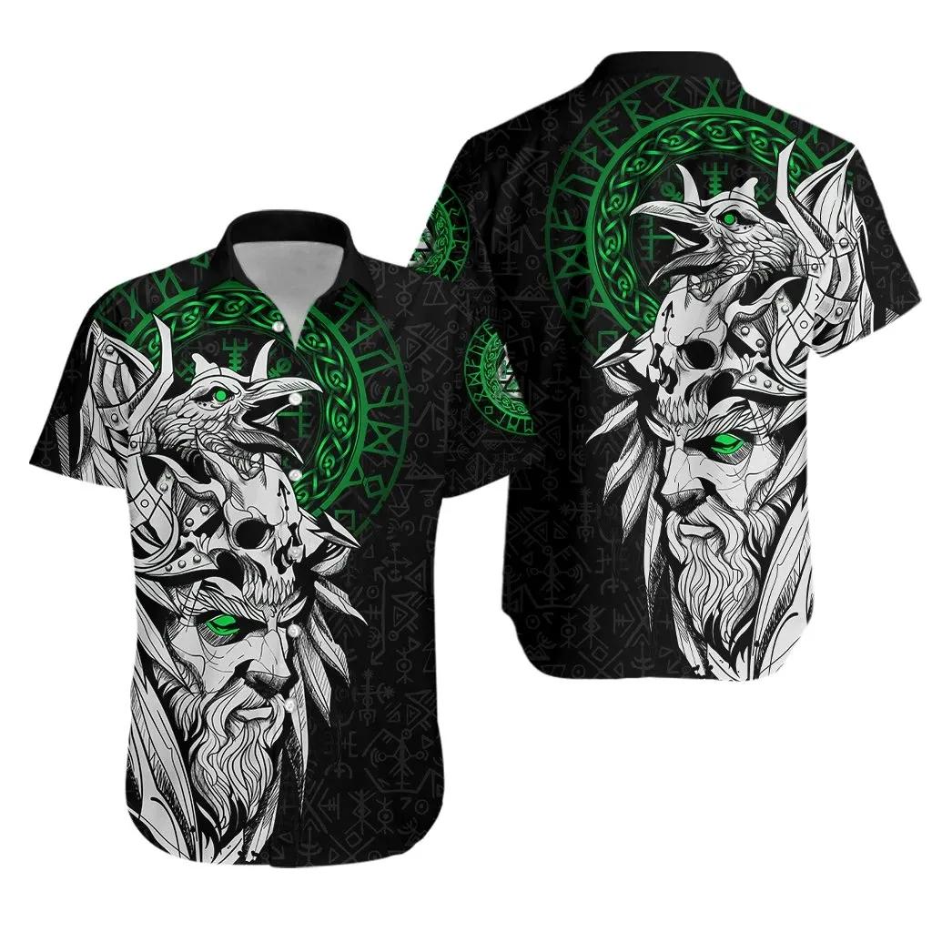 Vikings Odin And Raven Green Hawaiian Aloha Shirt Unisex Shorts Sleeve Colorful Hw3296 Hawaiian Shorts Beach Short Sleeve{Size}