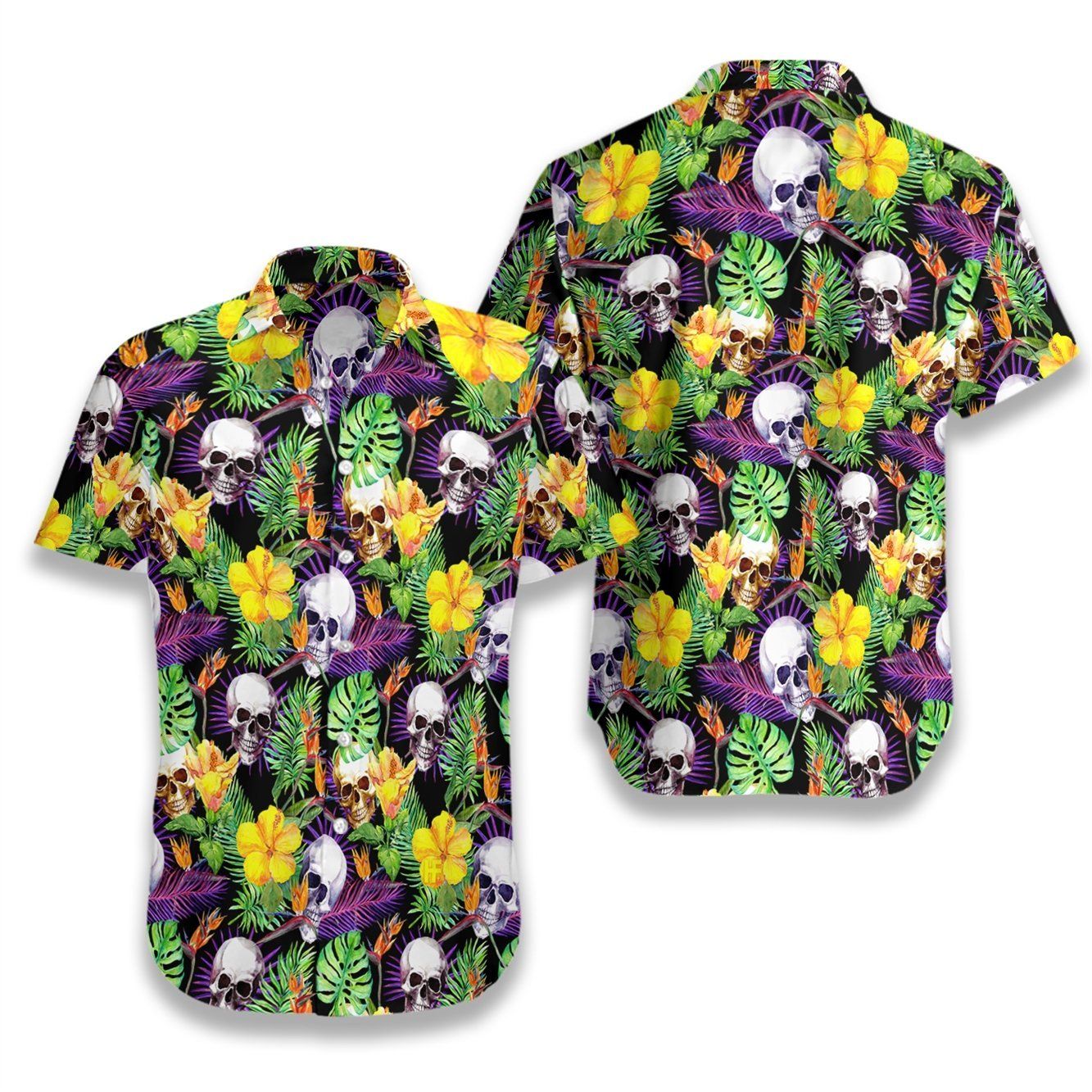 Skull Tropical Pattern Ez05 0207 Hawaiian Aloha Shirt Hawaiian Shorts Beach Short Sleeve{Size}