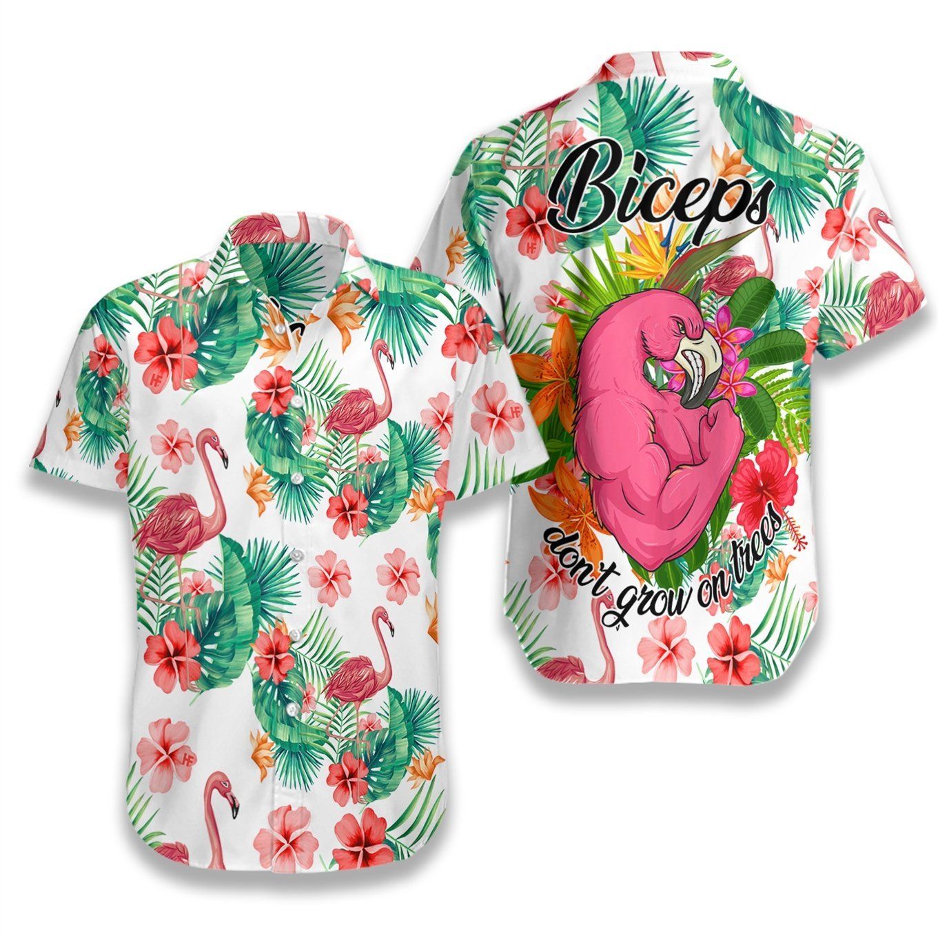 Tropical Workout Flamingo Biceps Don'T Grow On Trees Ez20 2708 Hawaiian Aloha Shirt Hawaiian Shorts Beach Short Sleeve{Size}