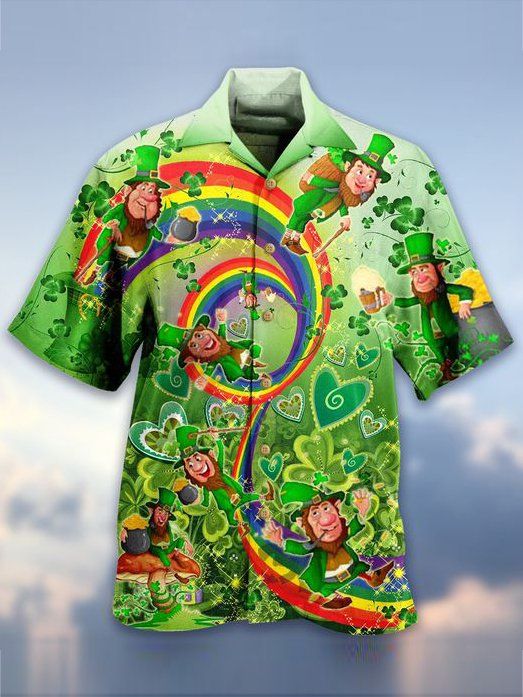 St.Patrick's Day Hawaiian Aloha Shirt Unisex Shorts Sleeve Colorful Hw2405 Hawaiian Shorts Beach Short Sleeve{Size}