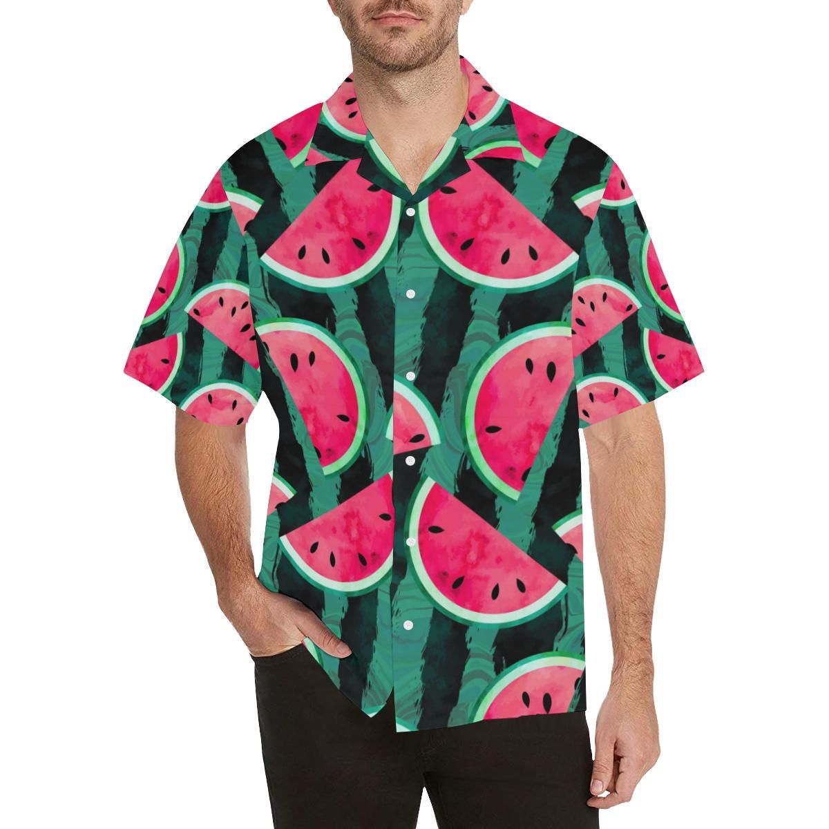 Watermelon Pattern Men's All Over Print Hawaiian Aloha Shirt Hawaiian Shorts Beach Short Sleeve{Size}