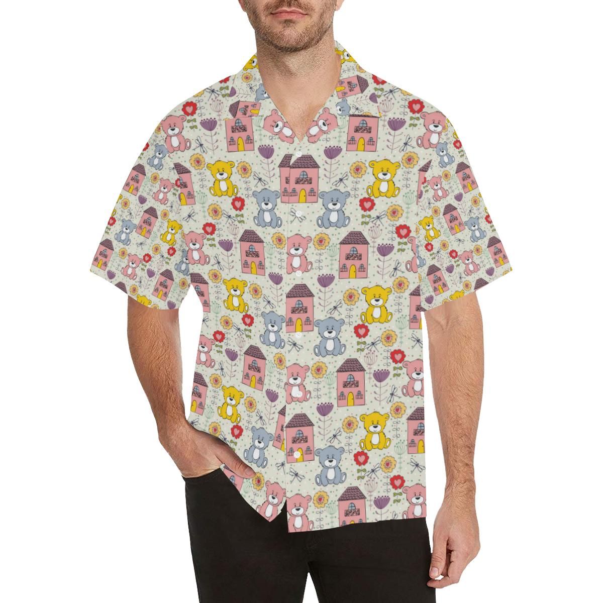 Teddy Bear Pattern Print Design 04 Men's All Over Print Hawaiian Aloha Shirt Hawaiian Shorts Beach Short Sleeve{Size}