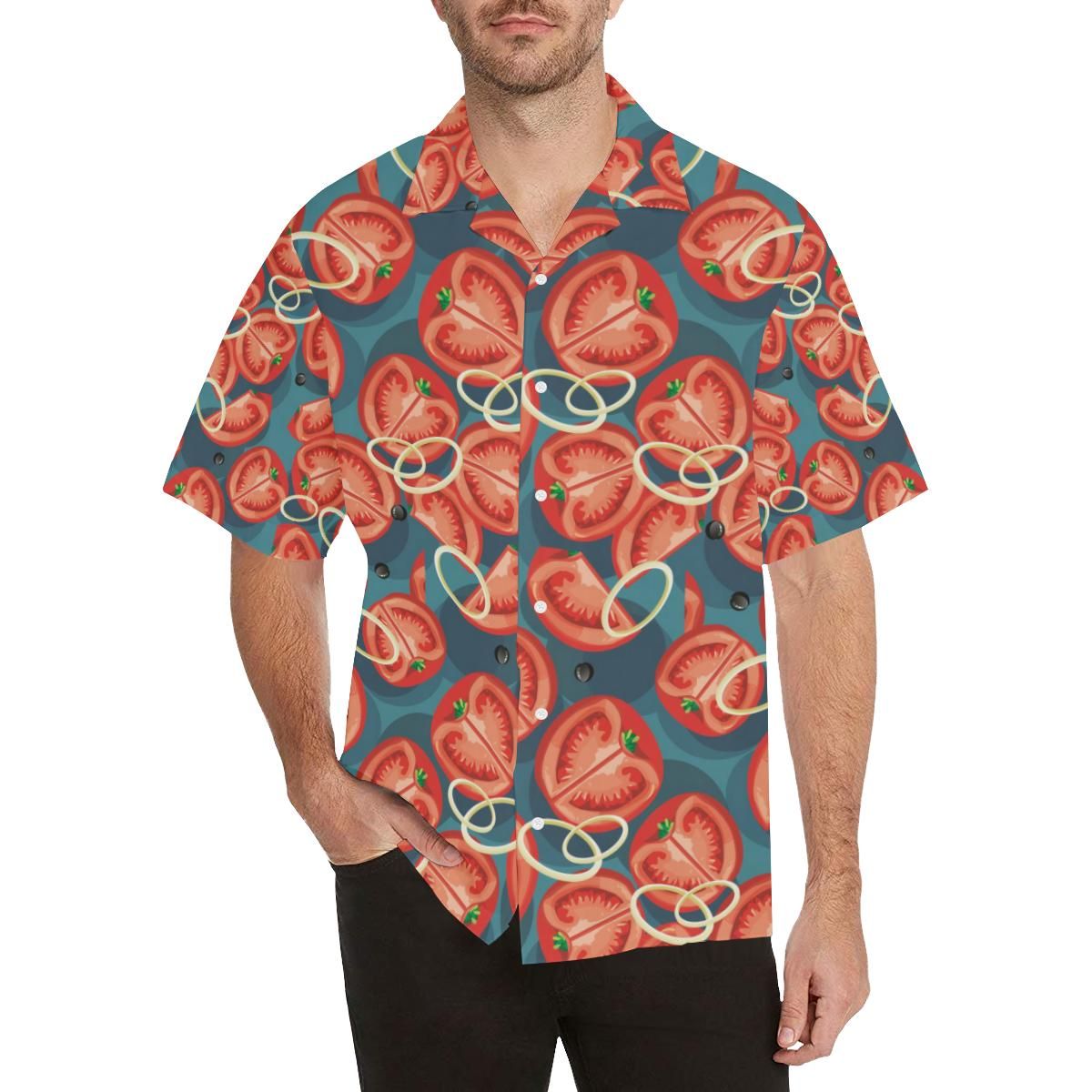 Tomato Pattern Background Men'S All Over Print Hawaiian Aloha Shirt Hawaiian Shorts Beach Short Sleeve{Size}