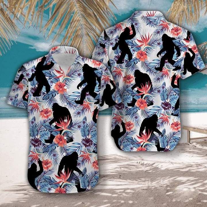 Tropical Flowers Bigfoot Camping Hawaiian Aloha Shirt Unisex Shorts Sleeve Colorful Hw3148 Hawaiian Shorts Beach Short Sleeve{Size}