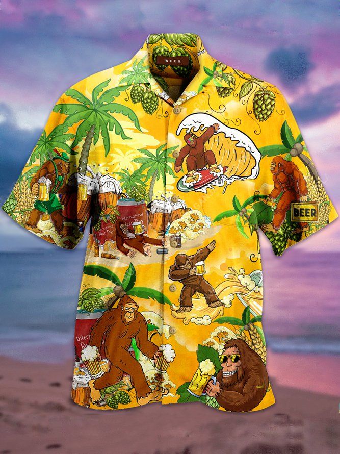 Tropical Monkey Hawaiian Aloha Shirt Unisex Shorts Sleeve Colorful Hw2366 Hawaiian Shorts Beach Short Sleeve{Size}