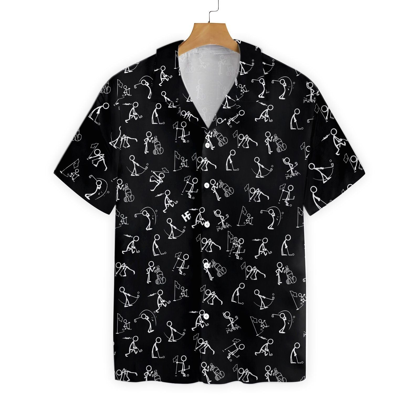 Stickfigures Playing Golf On Black Background Ez14 2301 Hawaiian Aloha Shirt Hawaiian Shorts Beach Short Sleeve{Size}