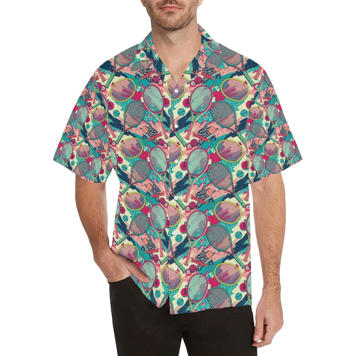 Tennis Pattern Print Design 01 Men's All Over Print Hawaiian Aloha Shirt Hawaiian Shorts Beach Short Sleeve{Size}