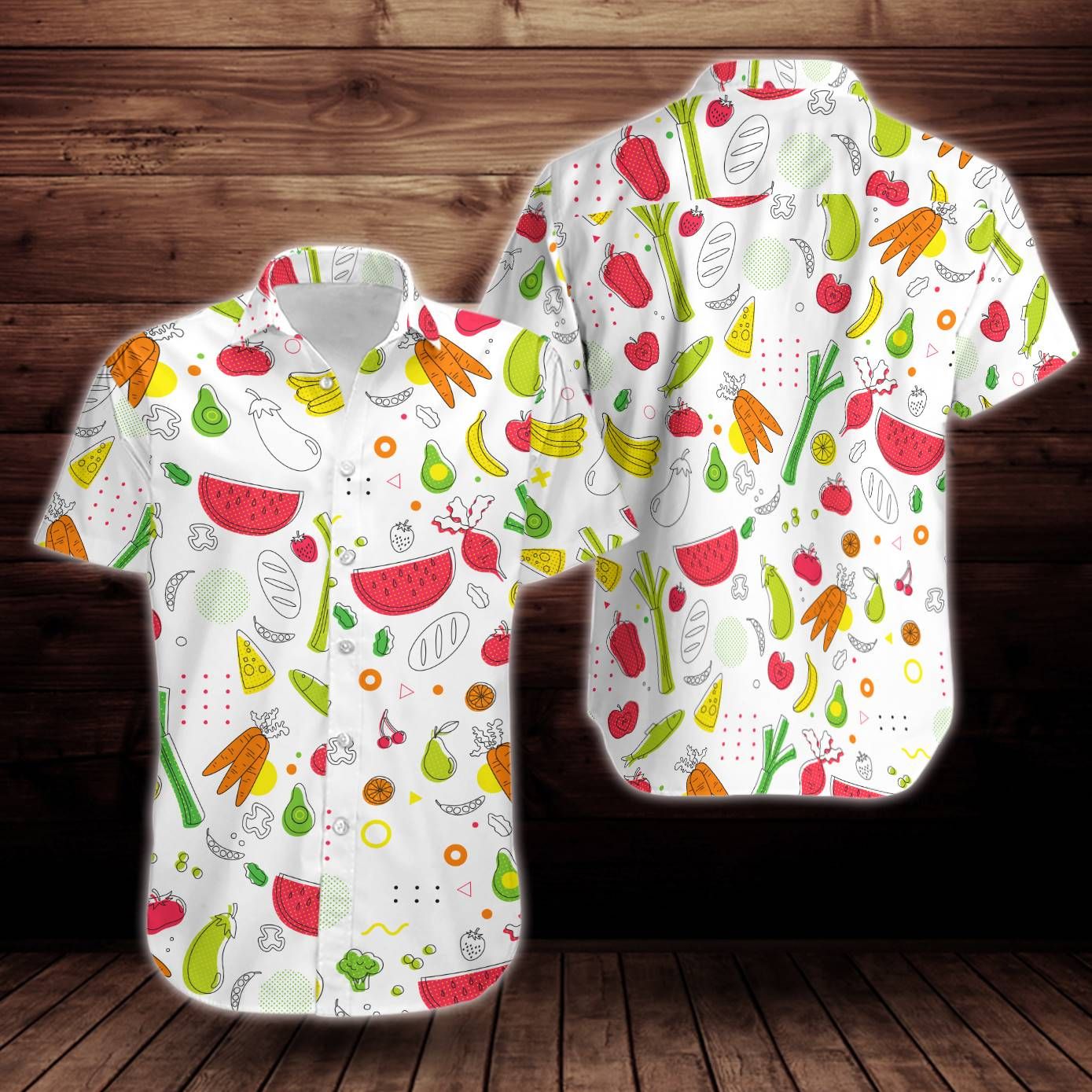 Vegetables And Fruits Pattern Print Design Flower Short Sleeve Hawaiian Aloha Shirt Hawaiian Shorts Beach Short Sleeve{Size}