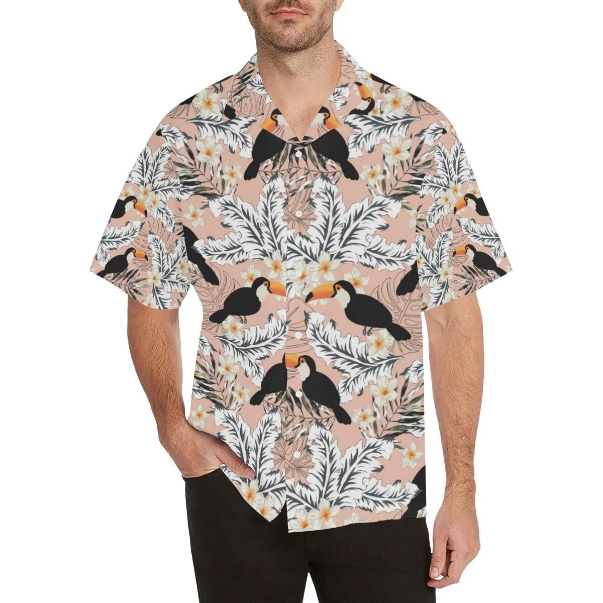 Toucan Theme Pattern Men's All Over Print Hawaiian Aloha Shirt Hawaiian Shorts Beach Short Sleeve{Size}