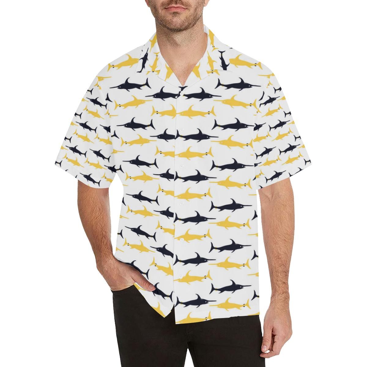 Swordfish Pattern Print Design 05 Men'S All Over Print Hawaiian Aloha Shirt Hawaiian Shorts Beach Short Sleeve{Size}