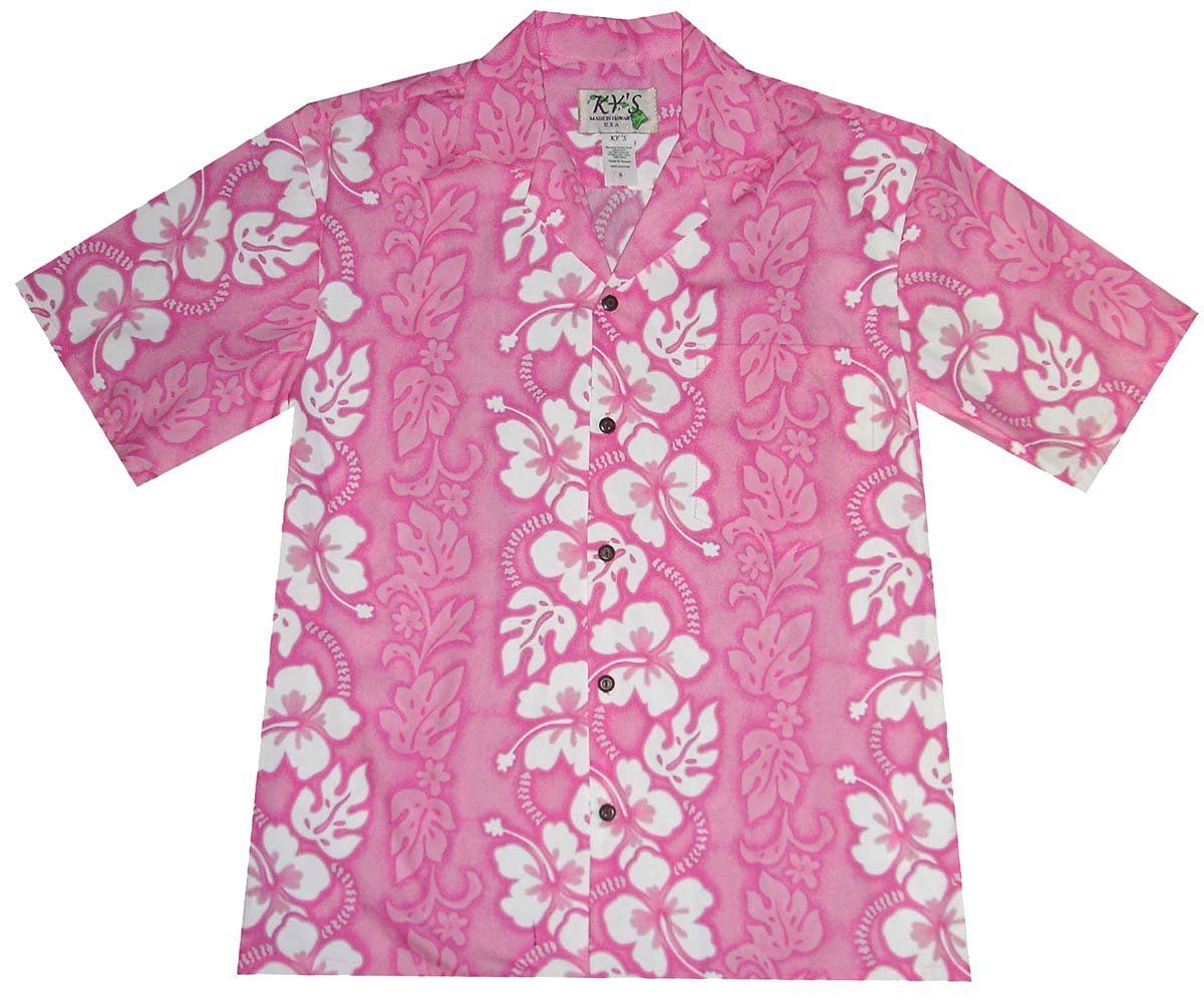 White Hibiscus Panel Pink Hawaiian Aloha Shirt Hawaiian Shorts Beach Short Sleeve{Size}