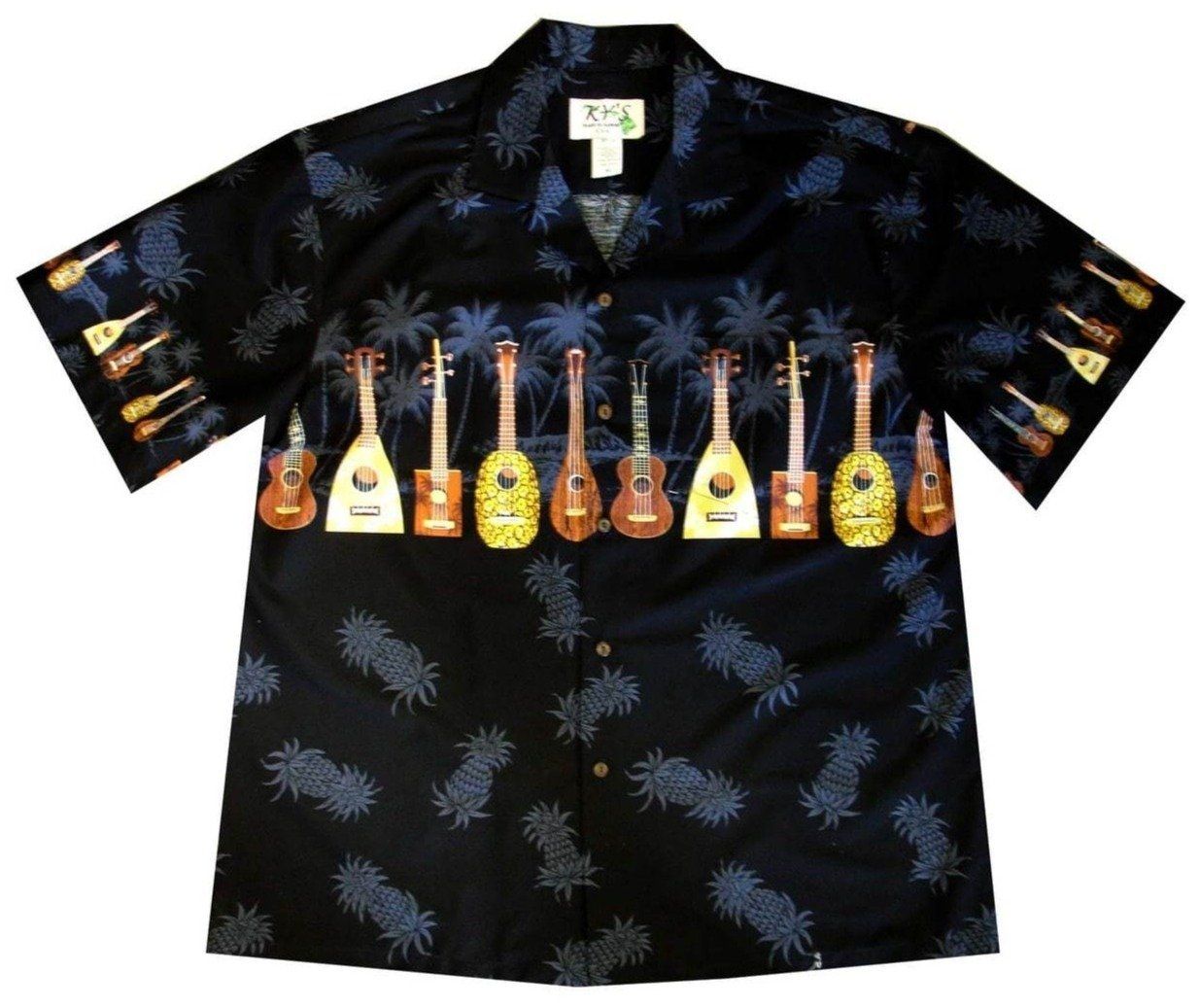 Ukulele Collection Hawaiian Aloha Shirt Hawaiian Shorts Beach Short Sleeve{Size}